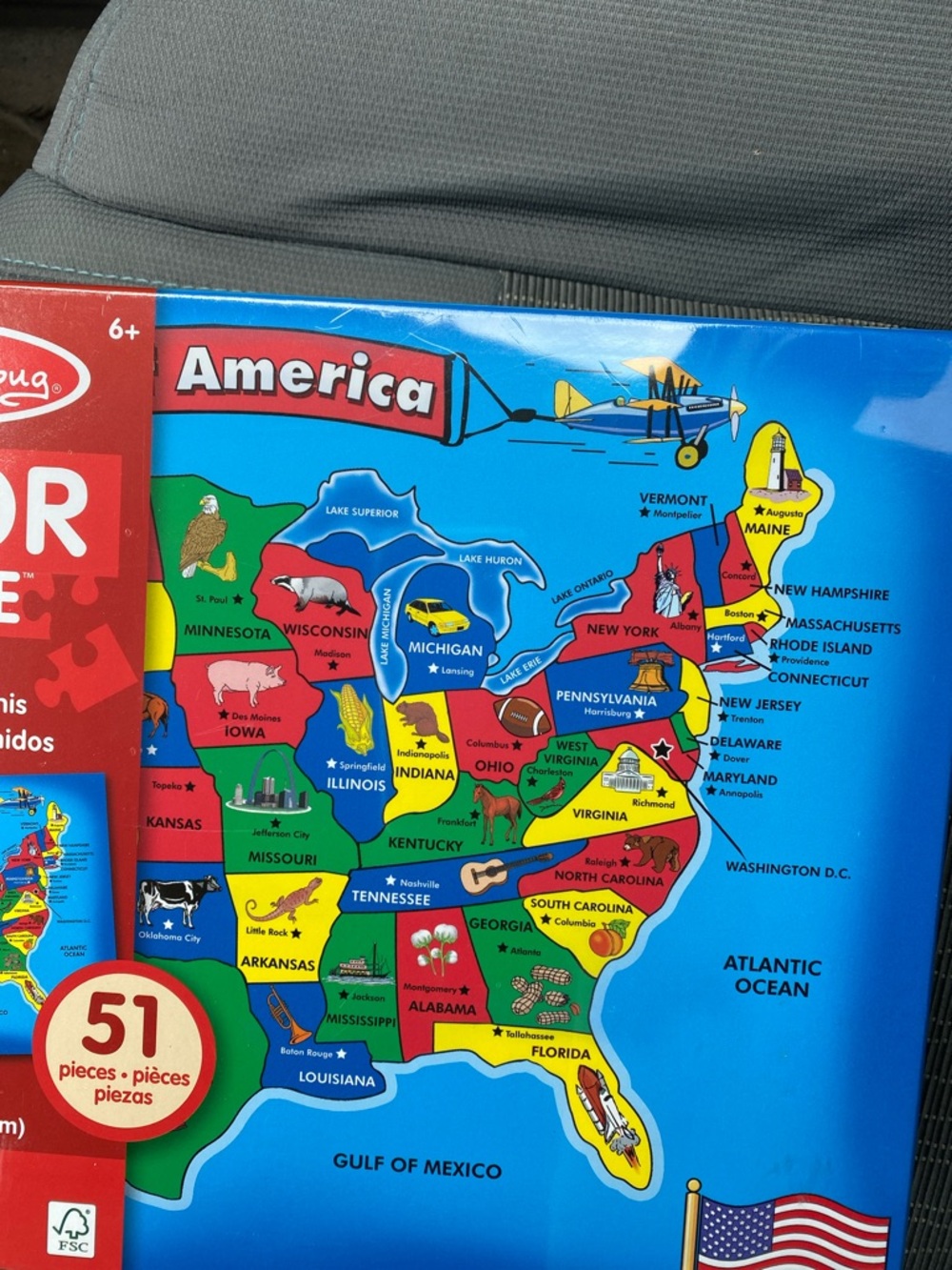 USA Map Floor Puzzle 2' x 3' Melissa & Doug 51 Pieces America Homeschool Sealed - Picture 2 of 6